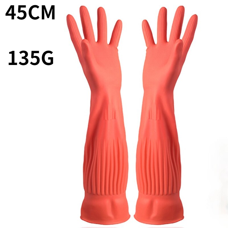 1 paar Verlängern Geschirr Reinigung Handschuhe Silikon Gummi Gericht Waschen Handschuh für Haushalt Wäscher Küche sauber Werkzeug: 45CM rot / S