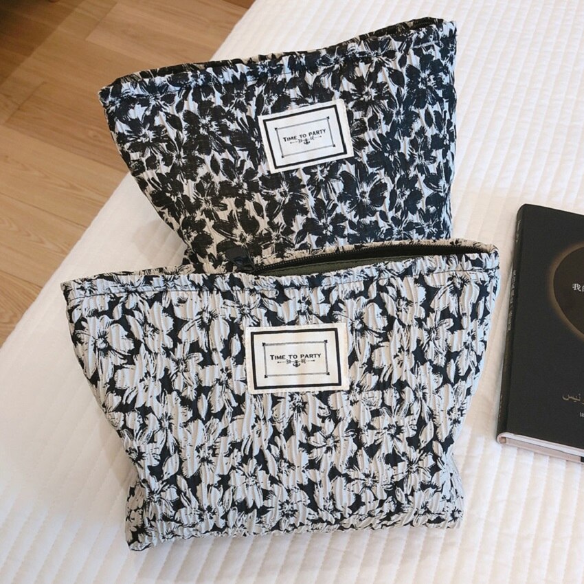 Estuche de tela de algodón con estampado Floral para mujer y niña, neceser grande de almacenamiento para cosméticos, organizador de maquillaje, neceser de viaje, 1 unidad,organizador brochas maquillaje ,estuche lápices