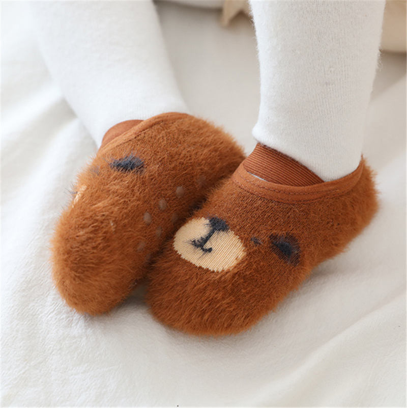 0-3T Autumn Baby Floor Socks Toddler Girls Boys Warm Non-slip Socks Infant Kids Cute Bear Bunny Fur Socks Winter