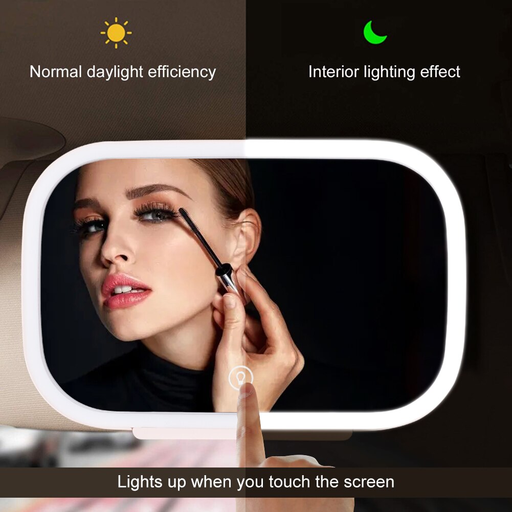 Car Sun Visor Mirror with LED Lights Makeup Sun-Shading Cosmetic Touch Screen Mirror Adjustable Vanity Mirror Clip on Automobile