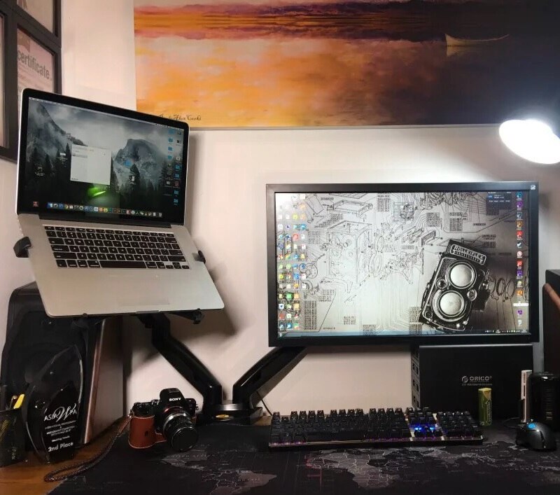 NB North Bayou F160 17"-27" Full Motion Dual Ergonomic Monitor Stand Adjustable Gas Spring Mount with Laptop Tray, Loading 1-8KG