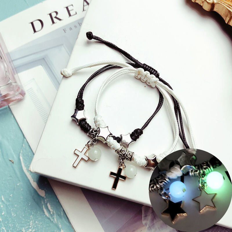 2023 Bracciale luminoso gatto stella luna coppia fascino fatto a mano corda regolabile braccialetto amico abbinato amore infinito gioielli regali: Verde Dragonly