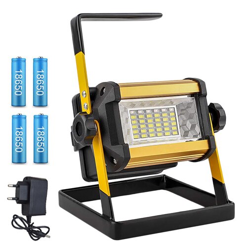 Rechargeable Spotlight Work Light Waterproof Outdoor Lighting 100W Construction Lamp Portable Floodlight with 18650 Battery: 50W with Battery