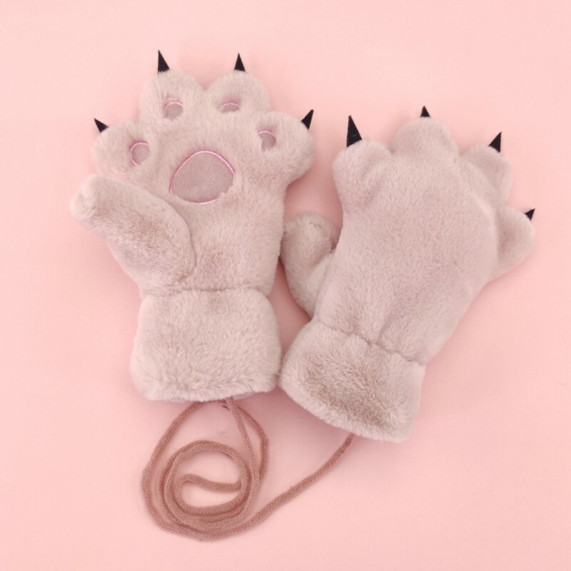 Kinderen meisjes schattige berenpoot handschoenen winter warm dik pluizig pluche cartoon dier imitatie konijn haar handschoenen: Pk
