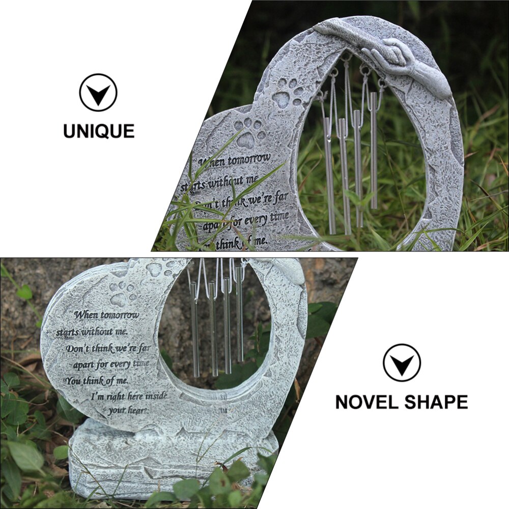 Lapide di pietra commemorativa della pietra commemorativa del gatto del canna da compagnia con abbellimento dei campanelli eolici