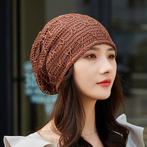 Bonnet extensible en Crochet pour femme, chapeau pour queue de cheval, , collection automne et hiver: Deep coffee