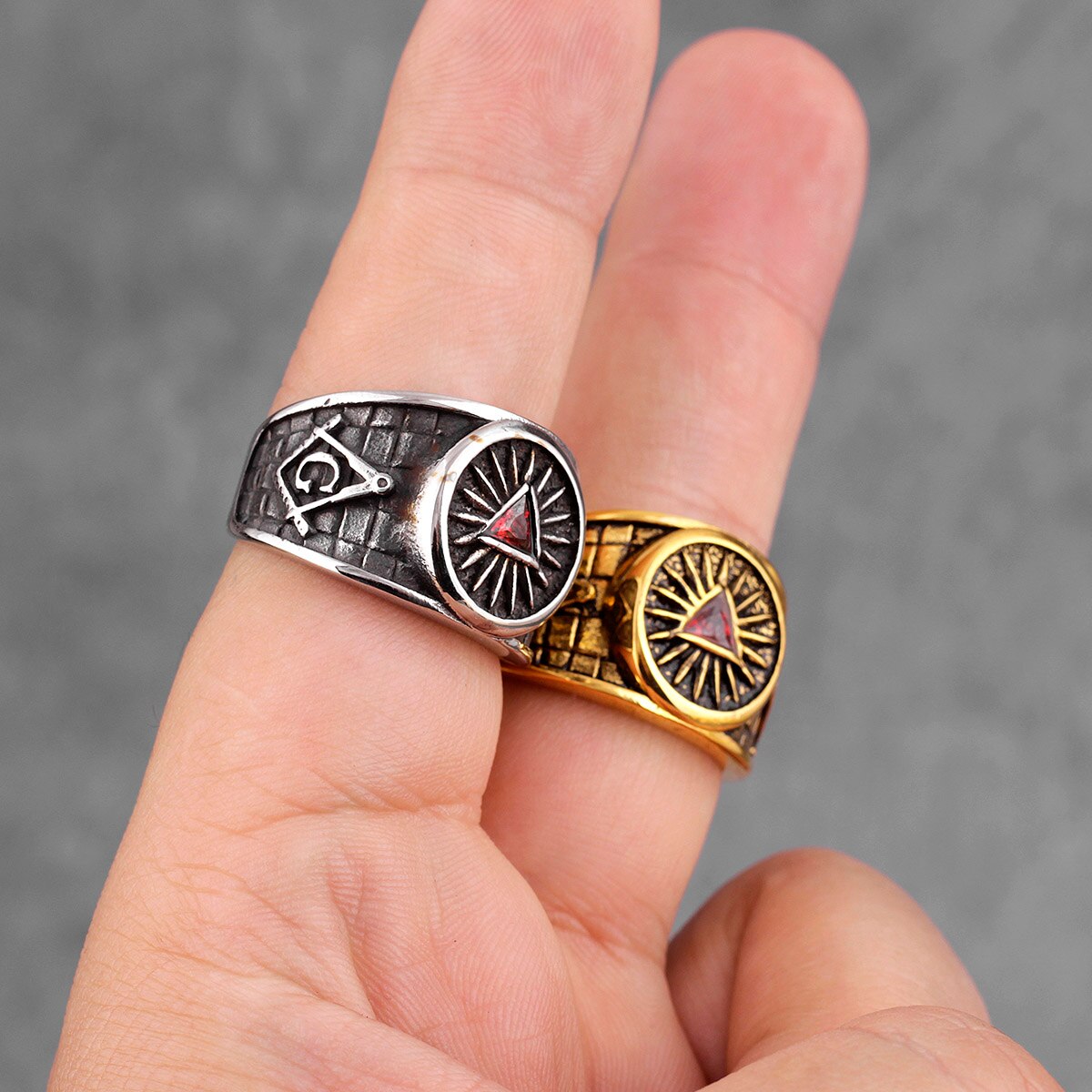 Frimurare frimurare guld silver färg män ringar punk hip hop för pojkvän manlig rostfritt stål smycken kreativitet