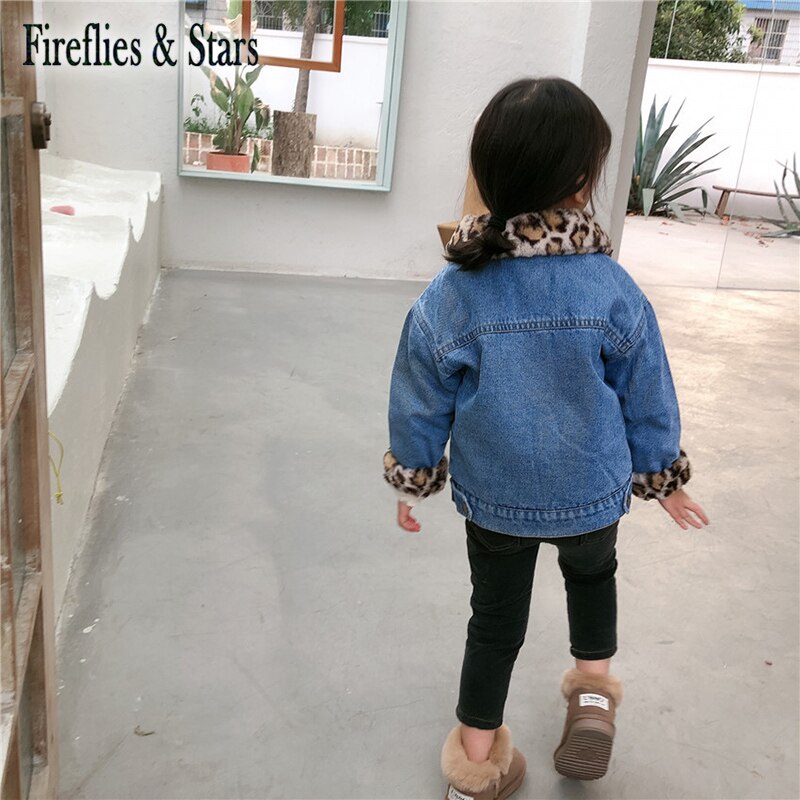 Winter Herbst Mädchen Denim Mantel Baby Jacke freundlicher Outwear freundlicher Streetwear Kleidung Leopard Faux Leder Samt 1 Zu 9 Y