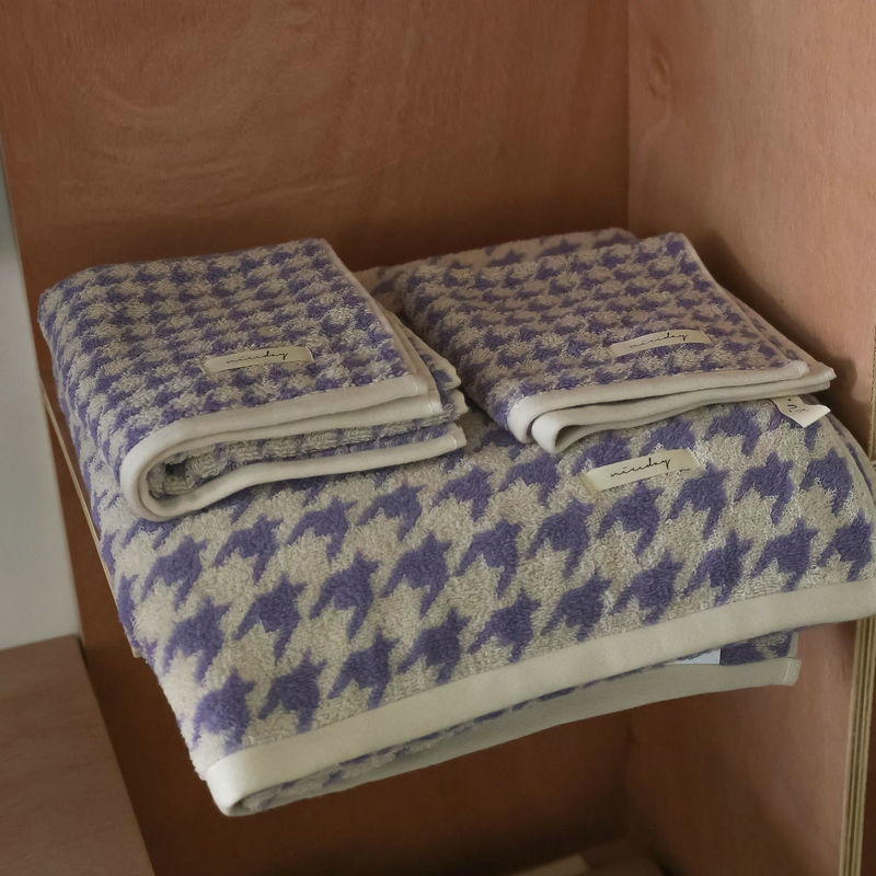 Classic Houndstooth Plaid Towel 100% Cotton Bath Face Hand Square Towel Sets Super Soft Absorbent Bathroom Home Travel Towels: Purple / 34x34cm