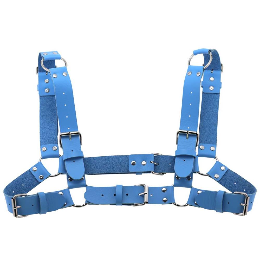 KMVEXO Degli Uomini Delle Donne Sexy Punk Chest Harness Regolabile Gabbia Catena Corpo In Metallo DELL'UNITÀ di elaborazione di Cuoio Del Choker Dichiarazione Della Collana Del Partito Clubwear: Sky Blue