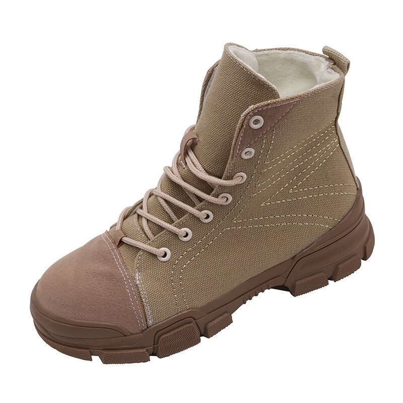 Sapatas de lona de Inverno Mulheres Plataforma Rendas até Botas de Neve Sola de Borracha Sapatos De Caminhada Ao Ar Livre Sapatos de Algodão Quentes Ankle Boots de Camurça Tamanho 35-40: Khaki / 5.5