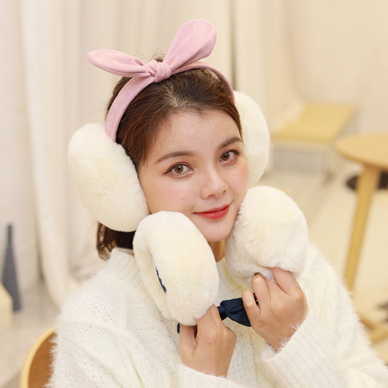 Women Cute Rabbit ears fur winter Earmuffs ear muffs warmers comfort warmuffs warm fur headphones for girls winter accessories