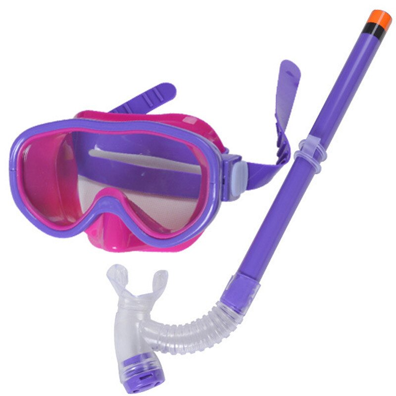 Unisex børn dykning maske snorkel sæt svømning scuba halvtør rør snorkling åndedrætsmaske anti tåge svømme briller til børn: Lilla