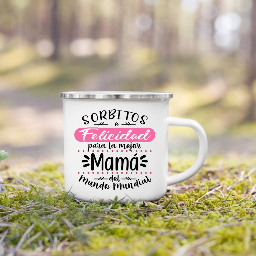 Taza con estampado de la mejor mamá del mundo, tazas de café creativas, bebidas, leche, taza con asa, taza esmaltada para acampar, de cumpleaños para el día de la madre para mamá