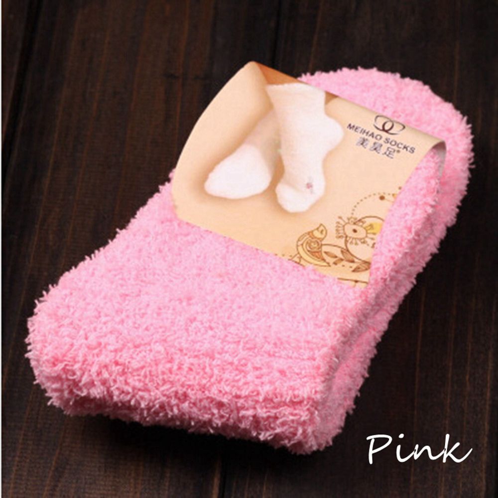1 paar Winter Herfst Warm Casual Candy Kleur Womens Lady Dikke Coral Fleece Slipper Korte Sokken Fuzzy Kousen Effen sok: pink