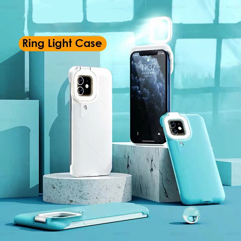 For Apple iPhone 12 Ring Light Case With Flash Light For Beauty Photos For iPhone 12 pro max LED Selfie Fill Light Phone Case