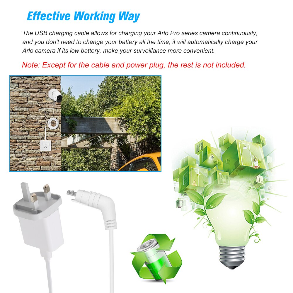 6M/20ft for Arlo Pro Arlo GO Weatherproof Flat Cable Aluminium Alloy Micro USB Cable Charging Power Cord with Plug