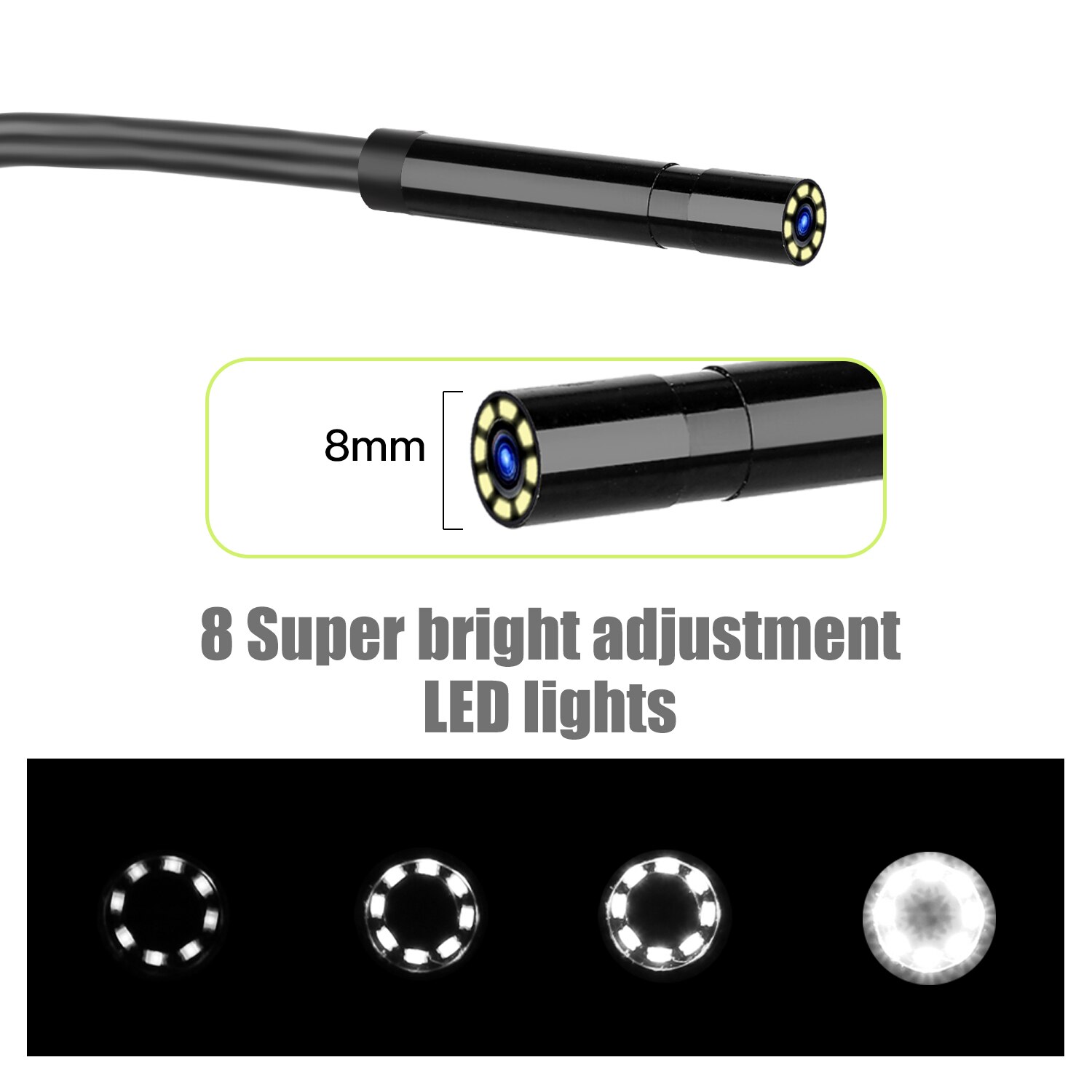 Endoscope 4.3 pouces LCD, écran couleur 1080P, portatif, industriel et domestique, avec 8 led, objectif de 8mm de diamètre