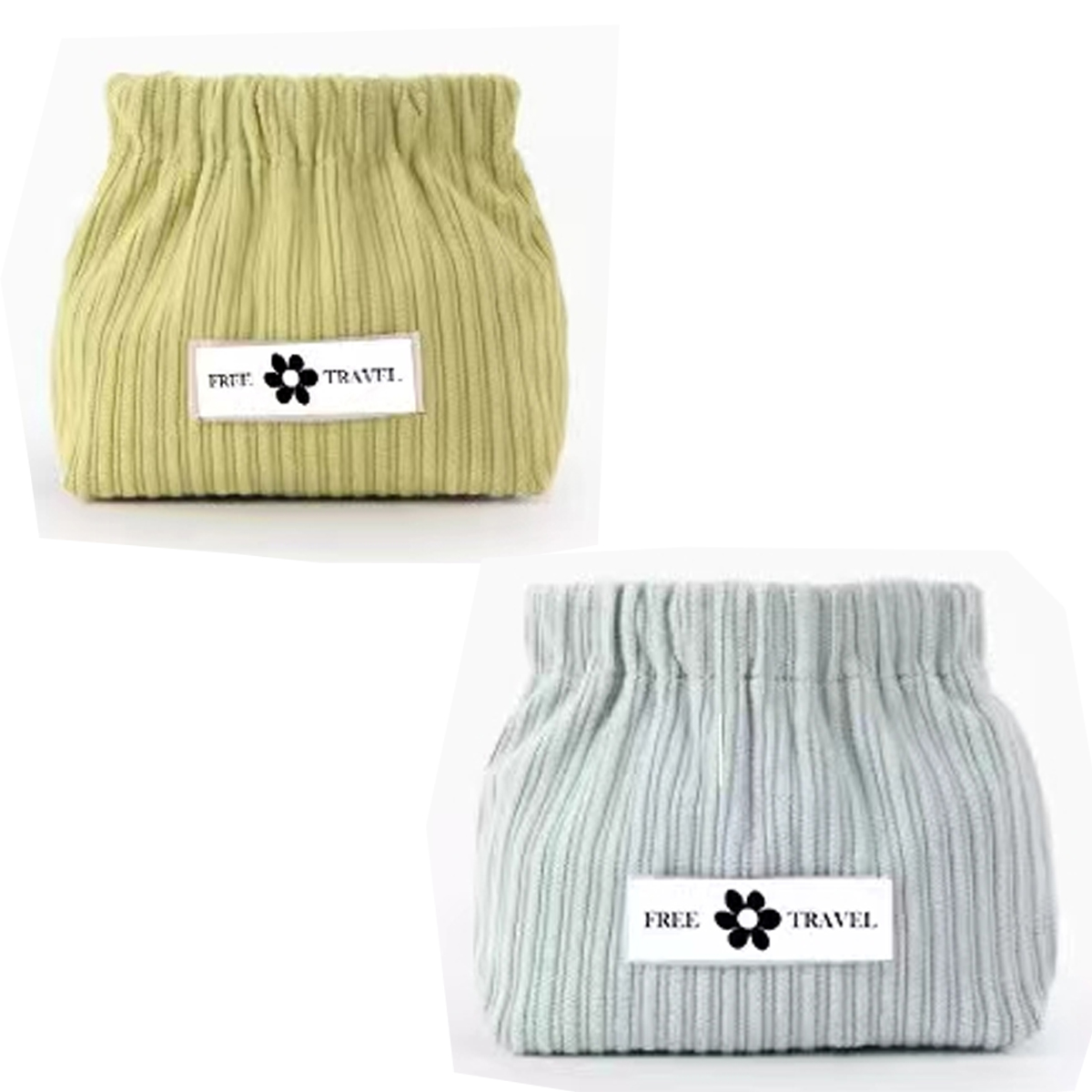 YANZAI 2pcs Corduroy Elastic Hair Tie Organizer Mini Makeup Pouch for Purse Cosmetic Organizer for Women Brush Storage: SKY BLUE
