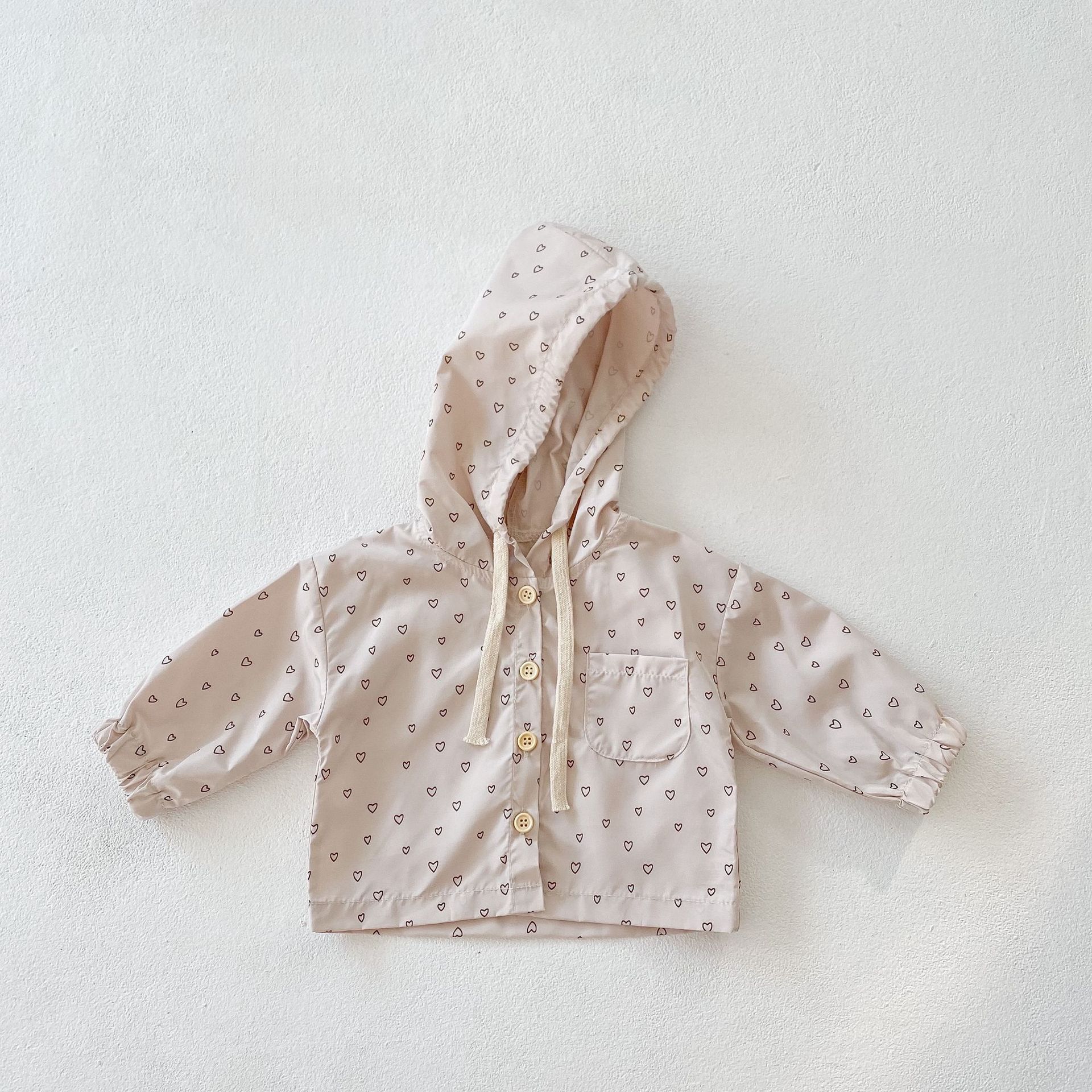 Lente Zomer Baby Jas Voor Meisjes Hooded Kids Jongens Jas Hart Dot Baby Kleding Kinderen Bovenkleding Peuter Vest: Beige / 18M(90cm)