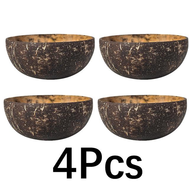 Eco Vriendelijke Natuurlijke Kokosnoot Kom Houten Ramen Fruit Salade Noedelkom Rijstkom Craft Decoration Leuke Soepkom Set: 4 bowl