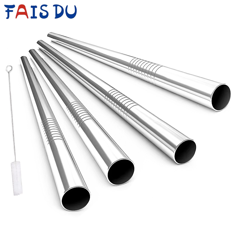 Cannucce riutilizzabili Boba con spazzola per la pulizia 4 pezzi Cannucce da tè a bolle di metallo extra larghe in acciaio inossidabile per frullato