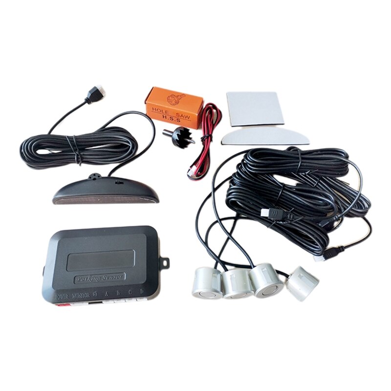 Smart Parktronic For Cars LED Display Detector System Backlight Reverse Parking Radars Monitor With 4 Sensors: Silver
