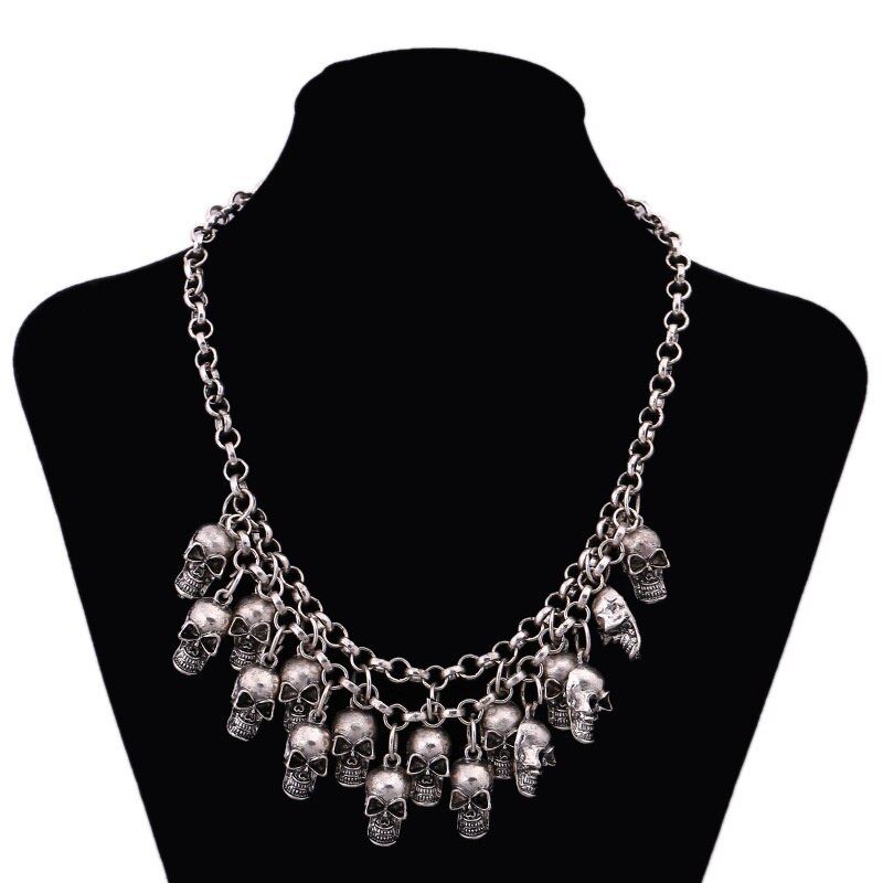 Punk Schedel Skelet Ketting Voor Vrouwen Antiek Zilver Goud Gothic Rock Vintage Skelet Statement Ketting Collier Femme