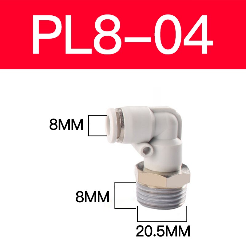 APL solenoid valve accessories PL4 6 8 10mm and miniature solenoid valve connector elbow connector white pneumatic connector: PL8-04