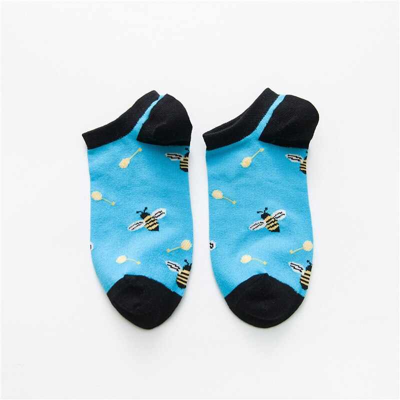 Calcetines de algodón de verano con dibujos de plátanos y frutas, calcetines de tobillo para mujeres, de corte bajo calcetines divertidos de animales, calcetines invisibles para chicas lindas felices: bee socks