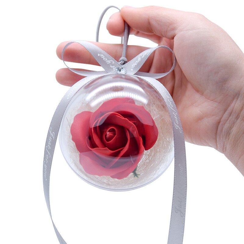 Evig blomst rose glas krystalkugle kunstig blomst bryllup simulation evigt liv roser bold med nøglering romantisk: Rød