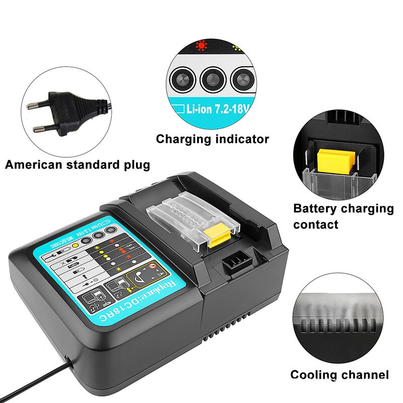 Li-ion Battery Charger 3A/1A - for Makita 14.4V 18V BL1830 BL1430 DC18RC - Fast Charging Electric Tool Charger