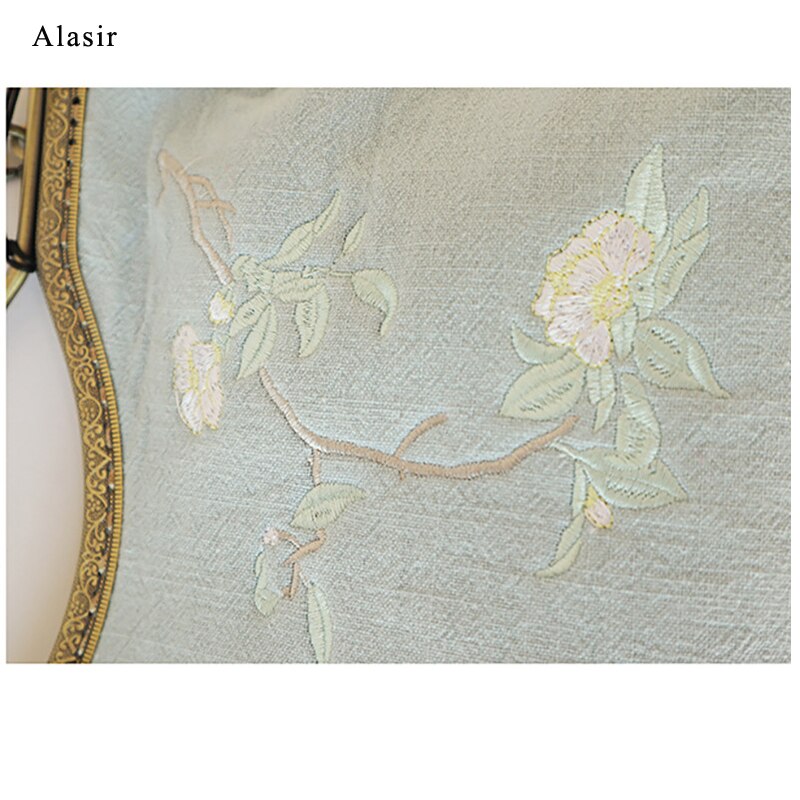 Alasir Original Artsy Bag Chinese Style Bags Vintange Women Handbags Cotton and Linen Crossbody Bags Embroidery Flowers Frame