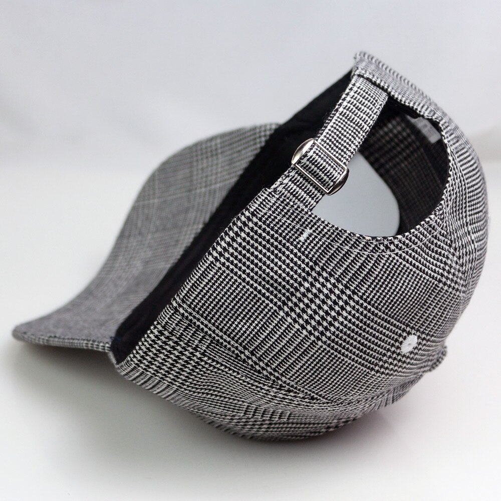 Retro xadrez feminino lt. cinza houndstooth boné de beisebol feminilidade formfitting hat estilo clássico