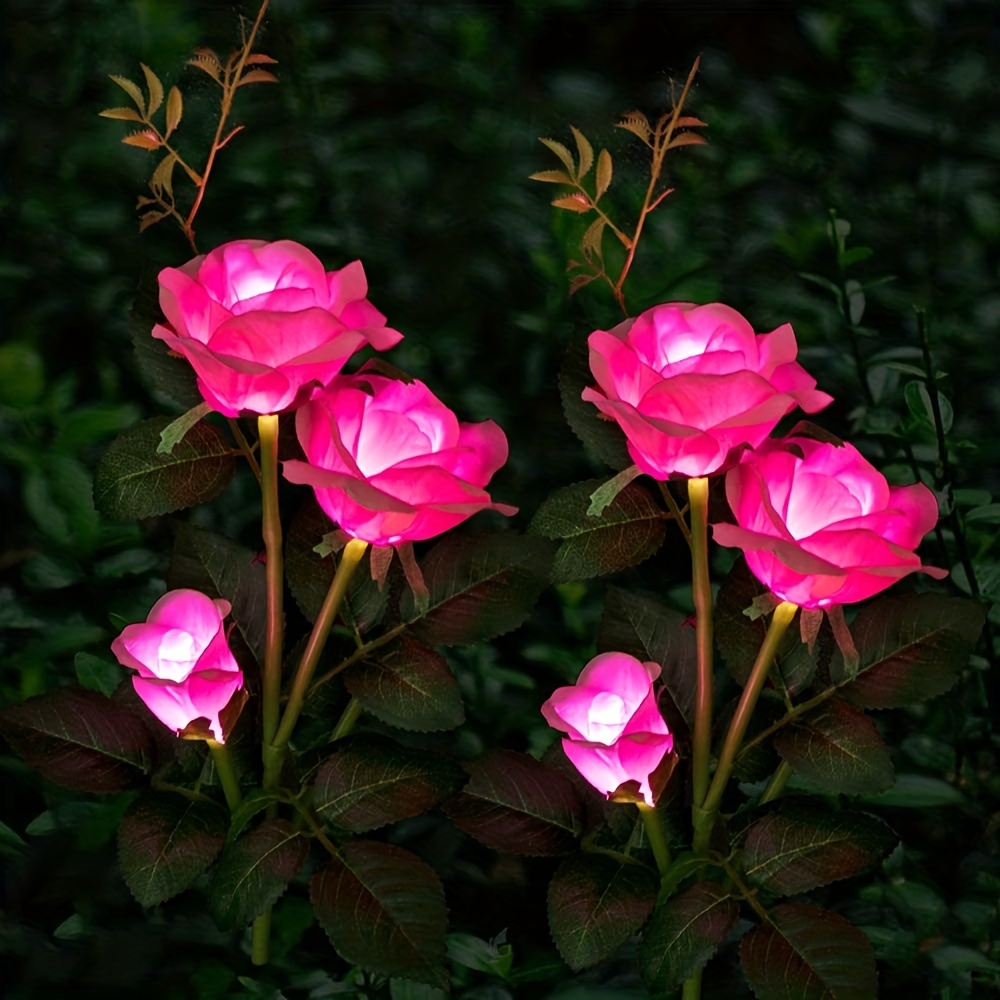 Luz Solar de rosa para jardín, LED realista, flor de rosa, decoración de cementerio, luz de estaca, jardín, patio, tumba, decorativa, resistente al agua