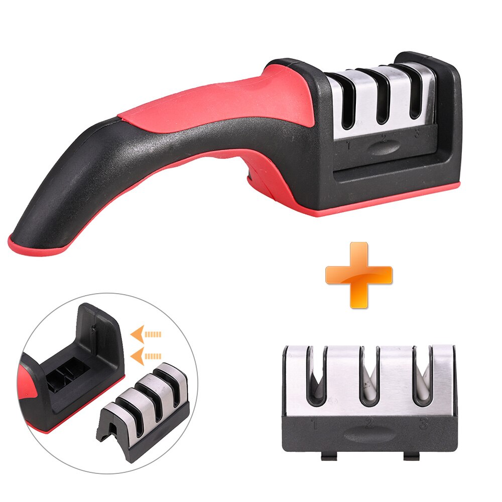 Knife Sharpener Kitchen Sharpening Stone Tungsten Steel and Ceramic Kitchen Knives Accessories: Square-Red Sharpener