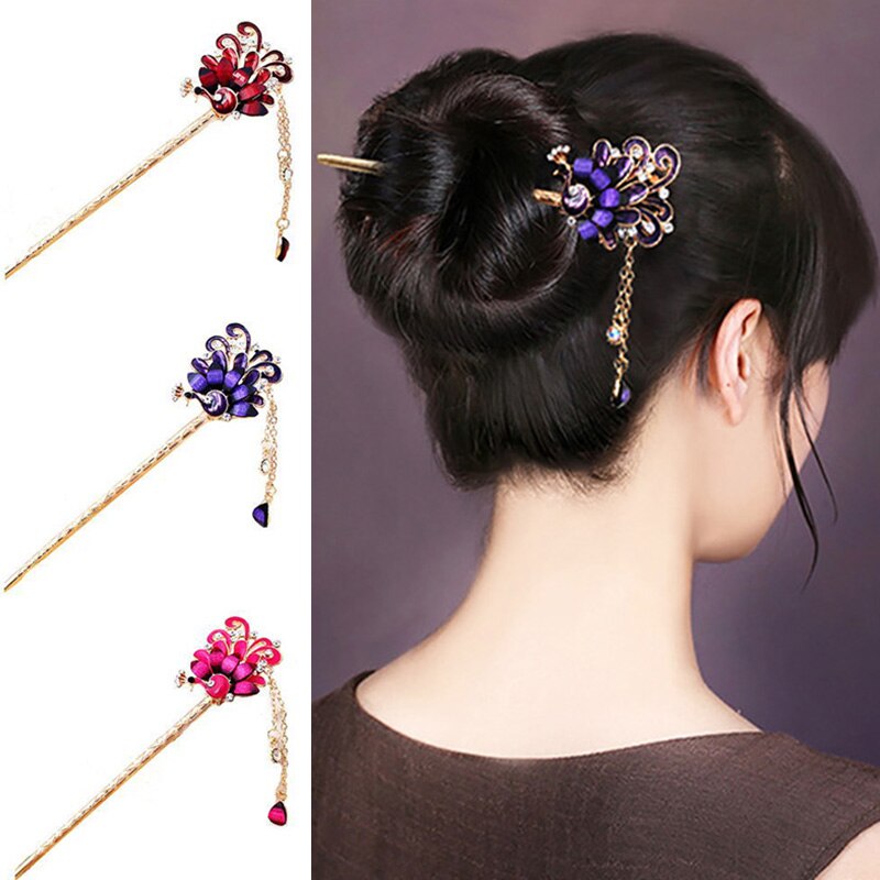 Vintage Hair Stick Pick Chinese Style Chopsticks Ethnic Hair pin Women Hairpins Metal Rhinestone Hair Clip Jewelry Accessories