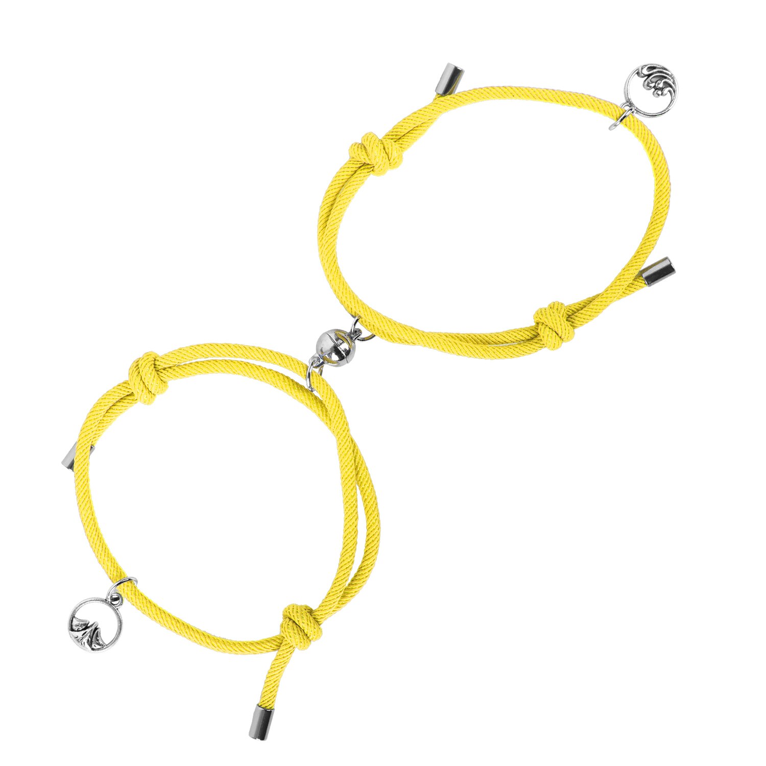 2 pièces/ensemble Couple Bracelet alliage boule magnétique acier inoxydable amitié corde personnalité hommes et femmes bijoux: yellow