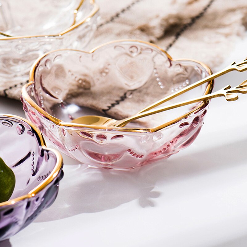 Small Glass Bowl European Transparent Gold Inlay Glass Bowl Color Peach Heart Glass Bowl For Ice Cream Fruit Dessert 3.45Inch