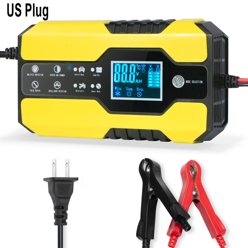 Car Battery Charger/Maintainer 12/24V Touch Screen Pulse Repair LCD Battery Charger for Car Motorcycle Lead Acid Battery AGM GEL: US Plug