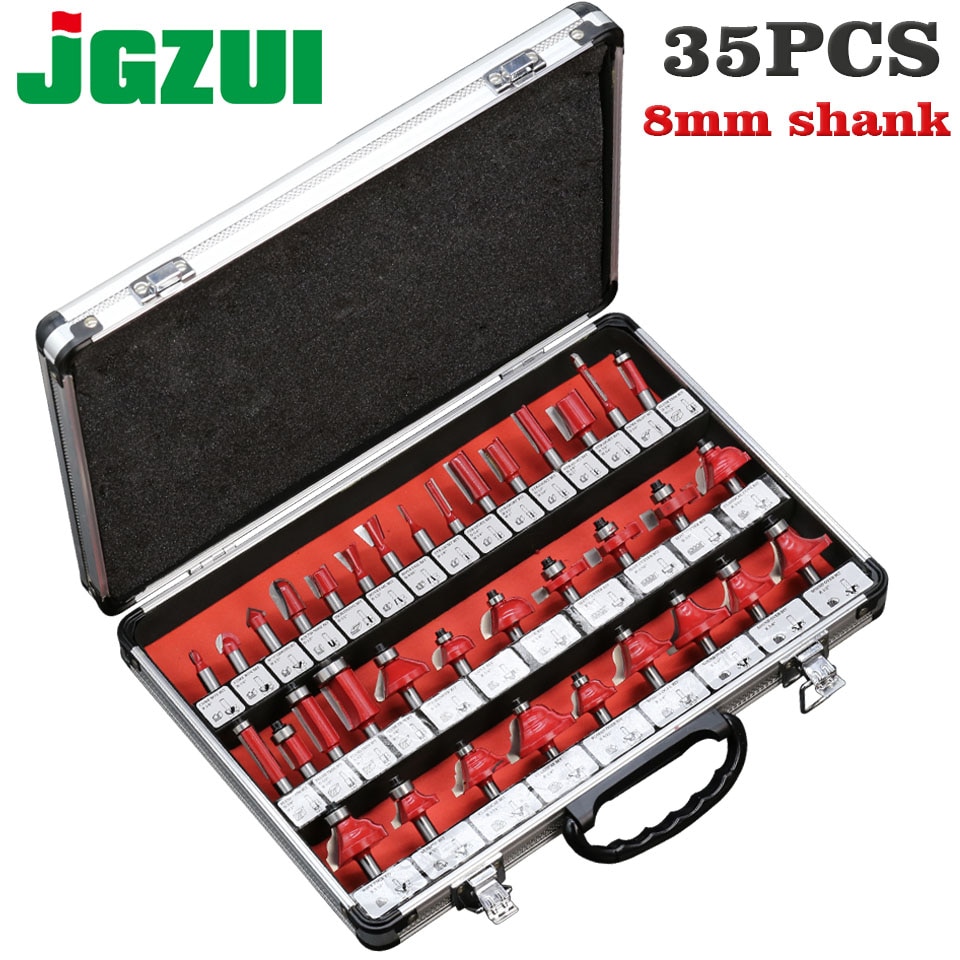 35pcs 8mm Router Bits Set Shank Tungsten Carbide Router Bit Cutter Set With Wooden Case For Wood