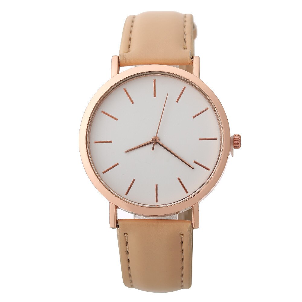 Simples Moda Mulheres Pulseira de Couro Relógio Analógico Casual Ladies Watch Quartz Rodada relógios de Pulso Relógio Feminino relogio feminino: Café