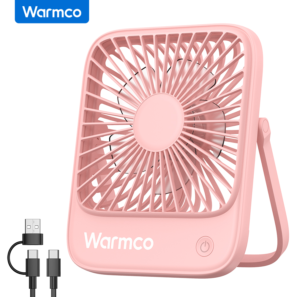 Warmco mini usb-bordventilatorer bærbar usb-c skrivebordskøleventilator 3- hastigheder justerbar 180 ° rotation stille lille personlig ventilator til hjemmet: Lyserød