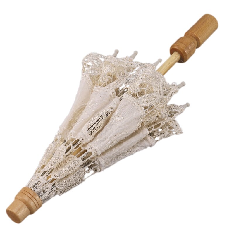 12 Inch Mini Vintage Wood Embroidery Cotton Lace Parasol Umbrella Wedding Umbrella So Small for Wedding Photo Props Kids Gi
