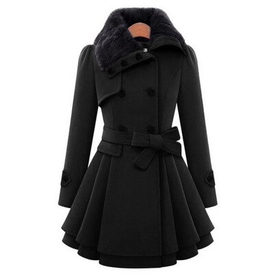 S-5XL Vrouwen Winter Slanke Lange Wol Sherpa Jas Double Breasted Gewatteerde Koreaanse Kasjmier Jas Engeland Stijl Plus Size Geul: 5XL / Black