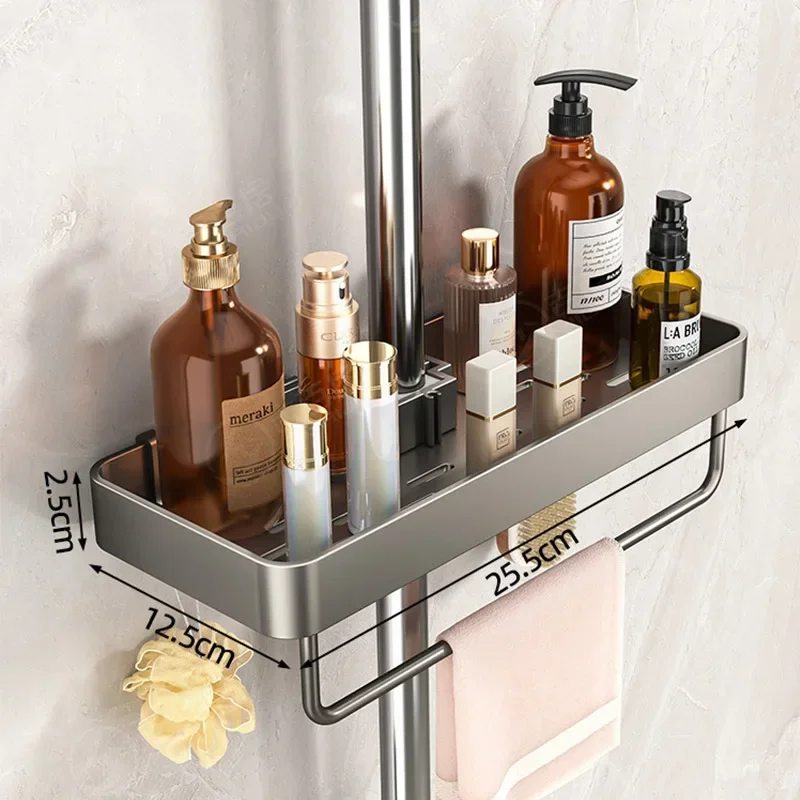 Soporte para cabezal de ducha de baño, montado en la pared, No requiere perforación, organizador de champú, estante de almacenamiento de integrado: Gris claro