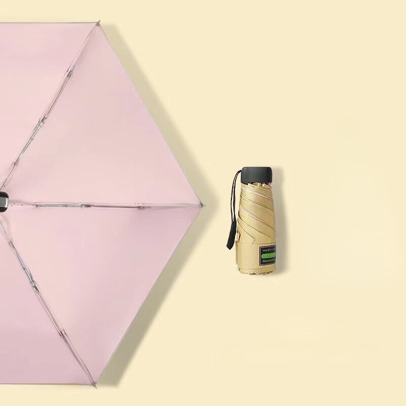 Petit parapluie plat léger et Portable, en titane, argent, titane, cinq plis, pliable, Portable: Rose