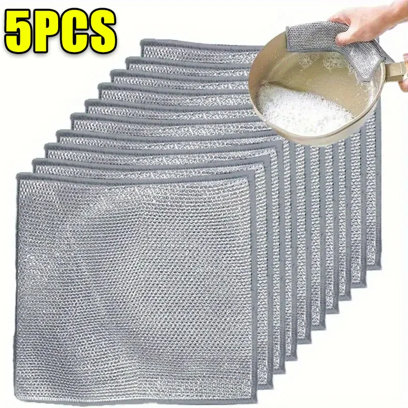 Paño de limpieza de alambre de 5/20 piezas, trapos de alambre de Metal plateado grueso de doble cara, paños de lavado para platos de cocina, herramientas de limpieza de toallas: Rojo / 3 ud