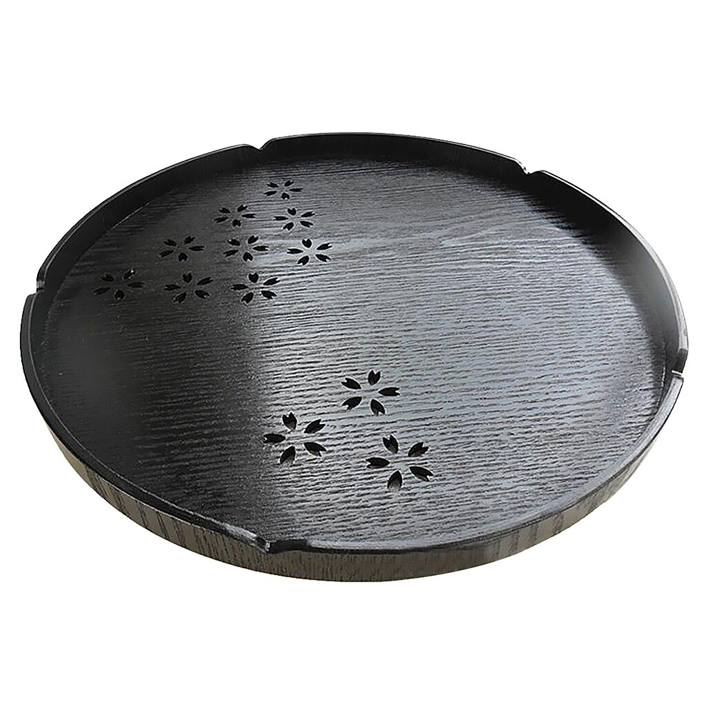 6 Types Serving Tray Wooden Tray Japanese Style Tea Home Hotel Guest Room Dish Round Wood Trays with Hollowed-out Cherry Blossom