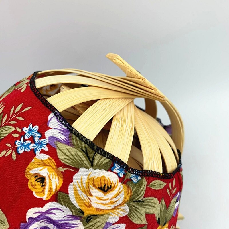 Sombrero de bambú con abanico de mano plegable, 2 en 1, portátil, estampado Floral, para viajes al aire libre, playa, vacaciones, verano,